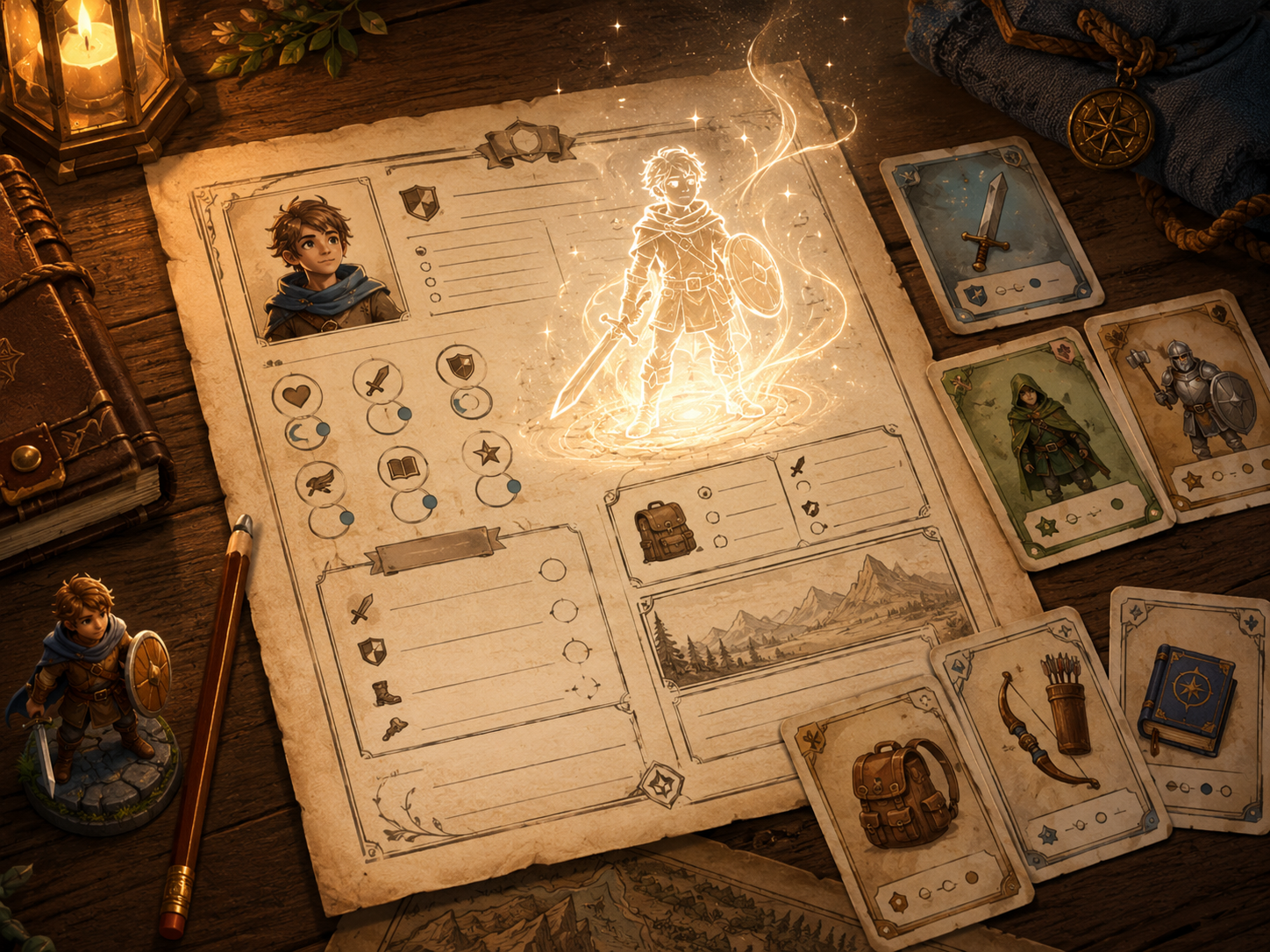 A character sheet ready for a young adventurer.