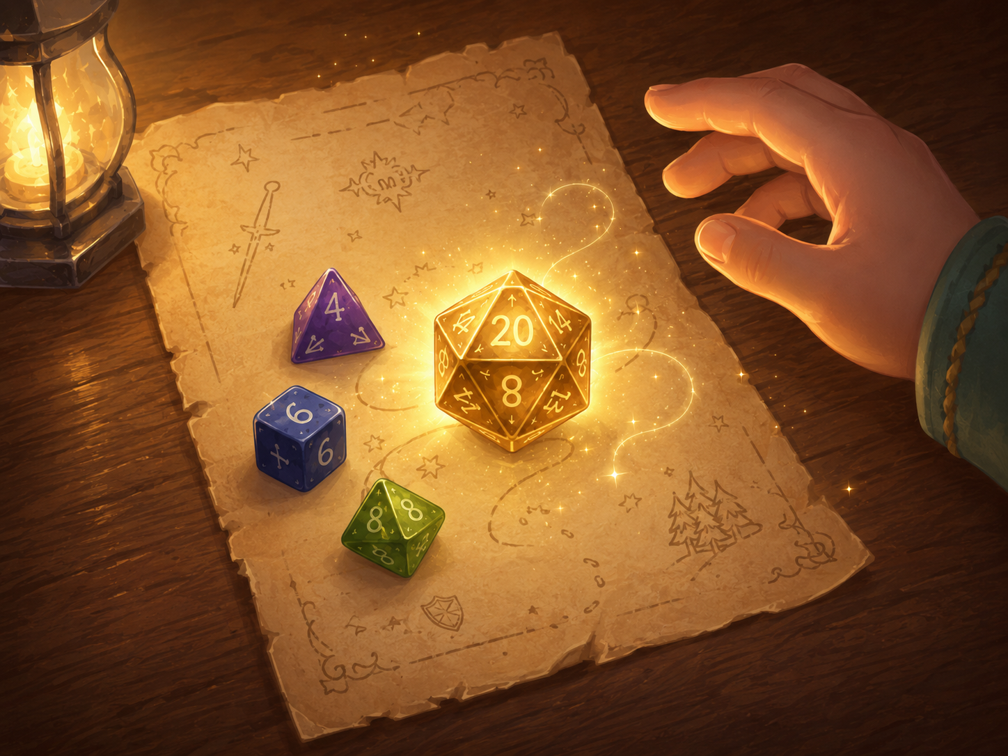 A set of colorful roleplaying dice.